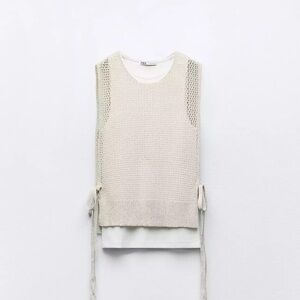ZARA Shell Ribbed Tank Top, T-Shirt with Crochet Shimmer Vest, Women’s Small